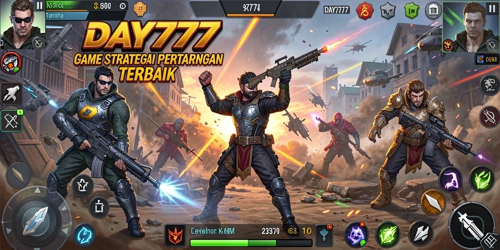 Tangkapan layar utama menampilkan aksi pertempuran strategis dalam DAY777.