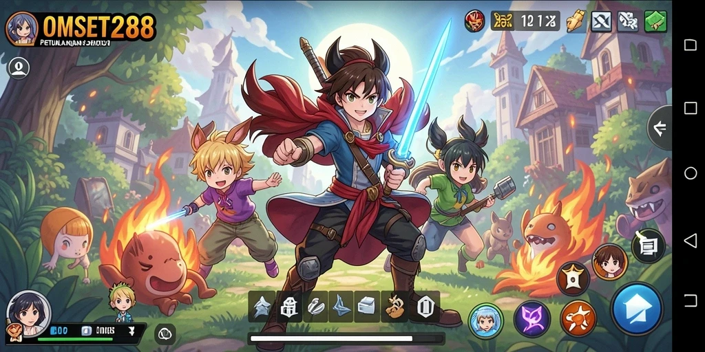 Tampilan gameplay seru di OMSET288 dengan karakter anime yang memukau.